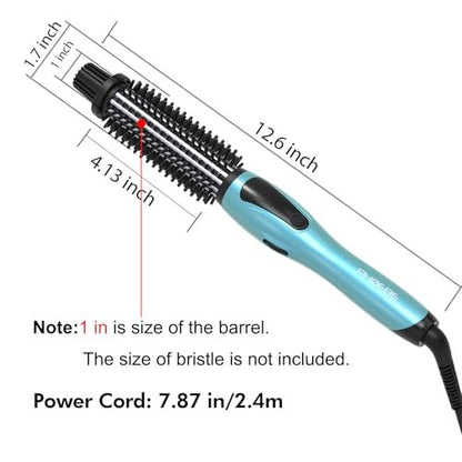 PHOEBE Curling Iron Brush - Anti-Scald Bristles, 1 Inch Ceramic Tourmaline Ionic Hair Curling Wand for All Hair Types (Blue) Avelisse