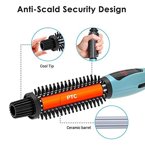 PHOEBE Curling Iron Brush - Anti-Scald Bristles, 1 Inch Ceramic Tourmaline Ionic Hair Curling Wand for All Hair Types (Blue) Avelisse