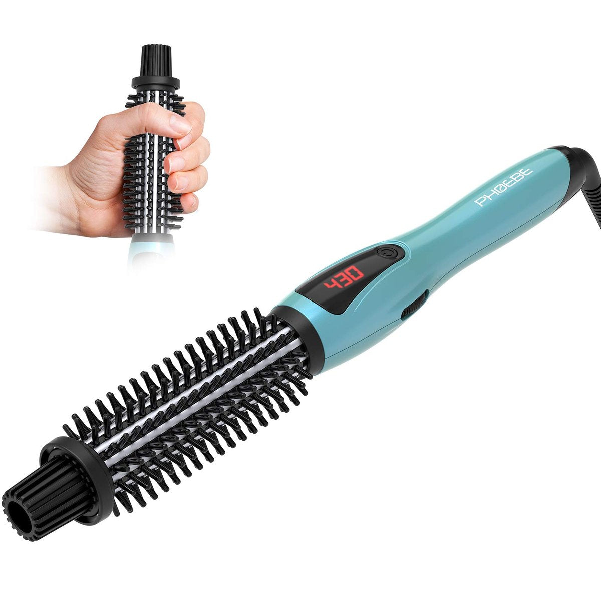 PHOEBE Curling Iron Brush - Anti-Scald Bristles, 1 Inch Ceramic Tourmaline Ionic Hair Curling Wand for All Hair Types (Blue) Avelisse