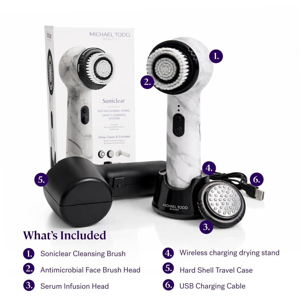 Michael Todd Beauty Soniclear Allure 2024 Best of Beauty Winner Facial Cleansing + Exfoliation Brush System with Antimicrobial Protected Bristles, 4 Speeds, Serum Infusion Head + Travel Case Avelisse