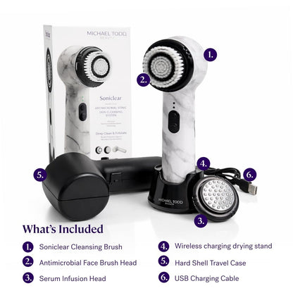 Michael Todd Beauty Soniclear Allure 2024 Best of Beauty Winner Facial Cleansing + Exfoliation Brush System with Antimicrobial Protected Bristles, 4 Speeds, Serum Infusion Head + Travel Case Avelisse