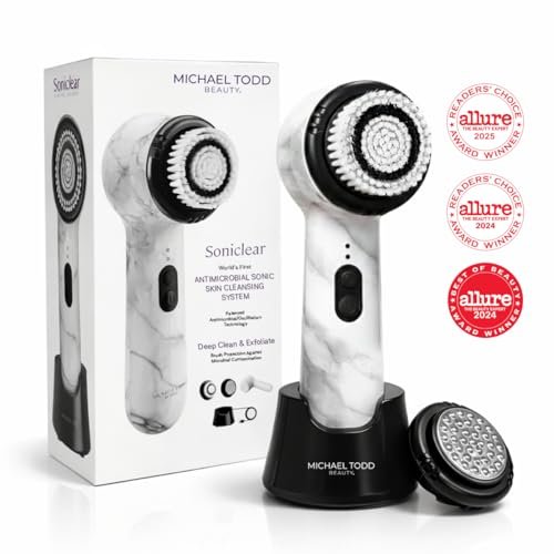 Michael Todd Beauty Soniclear Allure 2024 Best of Beauty Winner Facial Cleansing + Exfoliation Brush System with Antimicrobial Protected Bristles, 4 Speeds, Serum Infusion Head + Travel Case Avelisse