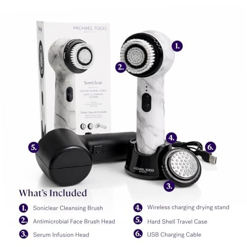 Michael Todd Beauty Soniclear Allure 2024 Best of Beauty Winner Facial Cleansing + Exfoliation Brush System with Antimicrobial Protected Bristles, 4 Speeds, Serum Infusion Head + Travel Case Avelisse