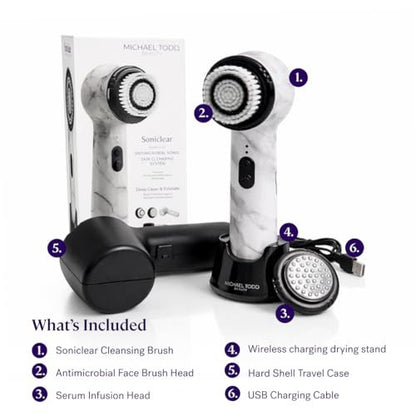 Michael Todd Beauty Soniclear Allure 2024 Best of Beauty Winner Facial Cleansing + Exfoliation Brush System with Antimicrobial Protected Bristles, 4 Speeds, Serum Infusion Head + Travel Case Avelisse