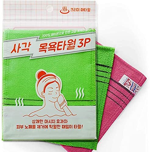 Genuine Korean Exfoliating Bath Washcloth - 9-Pack (Green 6, Red 3) - Italy Towel for Body Skin Care