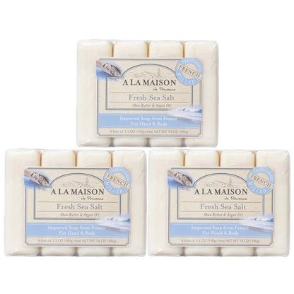 A LA MAISON Fresh Sea Salt Bar Soap - Triple French Milled Natural Moisturizing Hand Soap (12 Bars, 3.5 oz Each) Avelisse