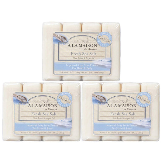 A LA MAISON Fresh Sea Salt Bar Soap - Triple French Milled Natural Moisturizing Hand Soap (12 Bars, 3.5 oz Each) Avelisse
