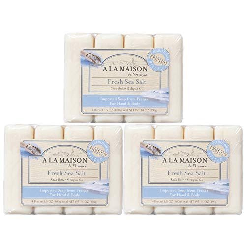 A LA MAISON Fresh Sea Salt Bar Soap - Triple French Milled Natural Moisturizing Hand Soap (12 Bars, 3.5 oz Each) Avelisse