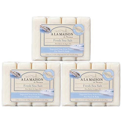 A LA MAISON Fresh Sea Salt Bar Soap - Triple French Milled Natural Moisturizing Hand Soap (12 Bars, 3.5 oz Each) Avelisse