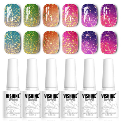 Vishine Color Changing Mood Nail Gel Polish Set - Temperature Reactive UV LED Varnish Chameleon Gel Nail Art 8ml (Set002, 6 Colors)