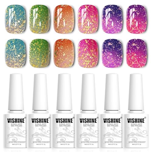 Vishine Color Changing Mood Nail Gel Polish Set - Temperature Reactive UV LED Varnish Chameleon Gel Nail Art 8ml (Set002, 6 Colors) - görsel 2