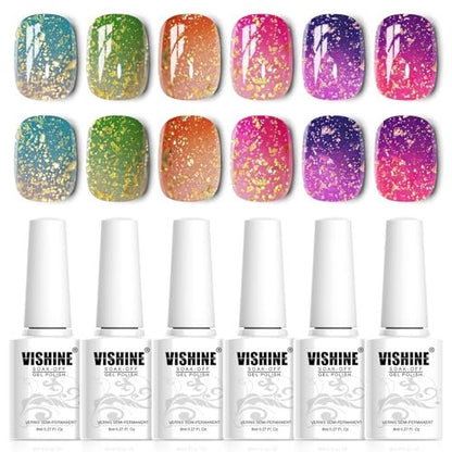Vishine Color Changing Mood Nail Gel Polish Set - Temperature Reactive UV LED Varnish Chameleon Gel Nail Art 8ml (Set002, 6 Colors)