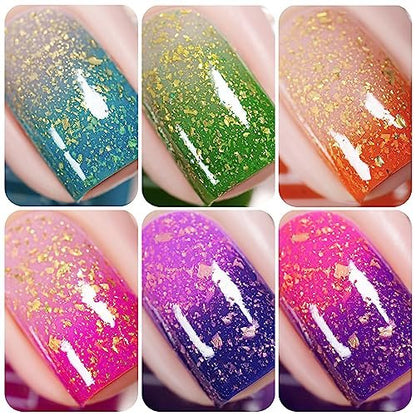 Vishine Color Changing Mood Nail Gel Polish Set - Temperature Reactive UV LED Varnish Chameleon Gel Nail Art 8ml (Set002, 6 Colors)