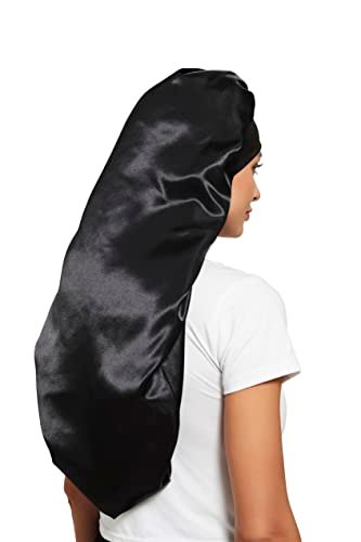 Satin Braid Bonnet for Sleeping – Wide Elastic Band Hair Wrap for Women, Protects Curly & Long Hair, Black - görsel 5