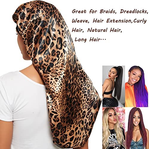2 Pcs Satin Hair Bonnets for Women – Black Leopard Print, Soft Elastic Band, Large Sleeping Cap for Braids - görsel 12