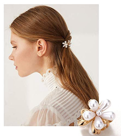 Mini Pearl Hair Barrettes for Women Girls - 10pcs Sweet Artificial Pearl Hair Clips, Flower Pins for Party Wedding Daily