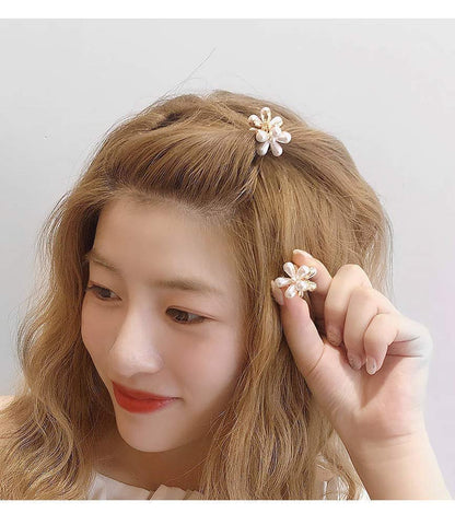 Mini Pearl Hair Barrettes for Women Girls - 10pcs Sweet Artificial Pearl Hair Clips, Flower Pins for Party Wedding Daily