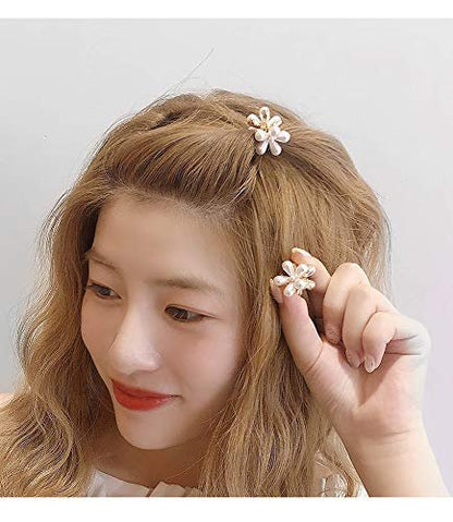 Mini Pearl Hair Barrettes for Women Girls - 10pcs Sweet Artificial Pearl Hair Clips, Flower Pins for Party Wedding Daily