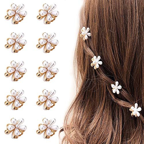 Mini Pearl Hair Barrettes for Women Girls - 10pcs Sweet Artificial Pearl Hair Clips, Flower Pins for Party Wedding Daily - görsel 1