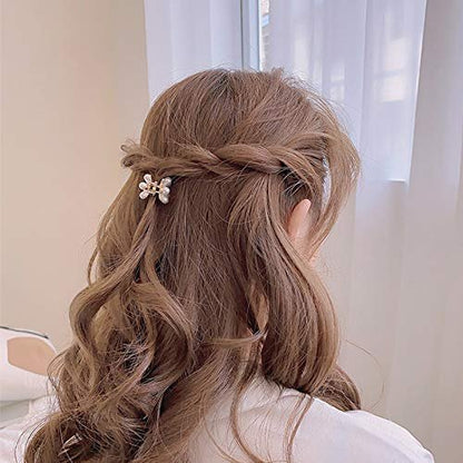 Mini Pearl Hair Barrettes for Women Girls - 10pcs Sweet Artificial Pearl Hair Clips, Flower Pins for Party Wedding Daily