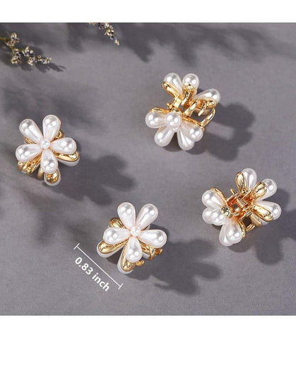 Mini Pearl Hair Barrettes for Women Girls - 10pcs Sweet Artificial Pearl Hair Clips, Flower Pins for Party Wedding Daily