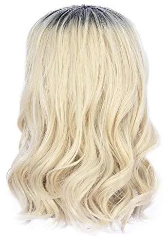 Yuehong Long Black Roots Blonde Men's Wig - Rock Star Style Mullet 70s 80s Costume Wig with Mustache, Earrings, Necklace, Heat Resistant High Temperature Fiber - 9 Piece Set Avelisse