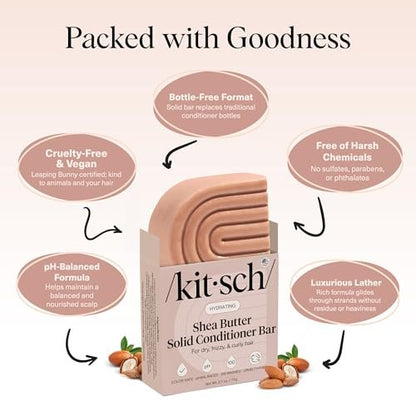 Kitsch Shea Butter Conditioner Bar – Hydrating Solid Hair Conditioner, Moisturizing & Frizz Control, Paraben-Free, 2.7 oz