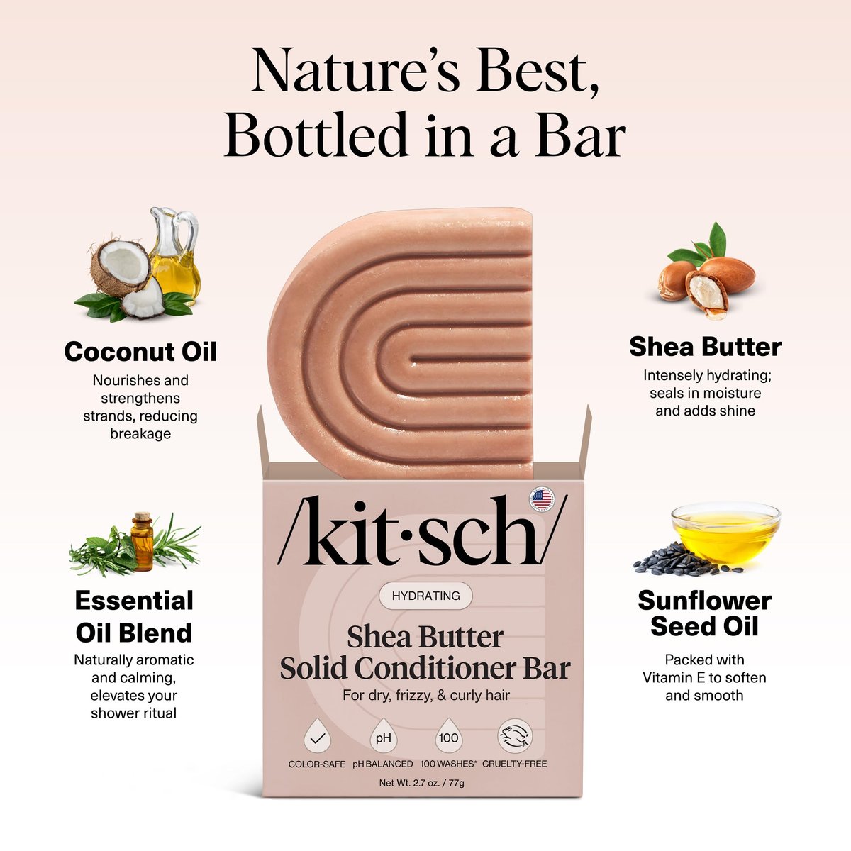 Kitsch Shea Butter Conditioner Bar – Hydrating Solid Hair Conditioner, Moisturizing & Frizz Control, Paraben-Free, 2.7 oz - görsel 9