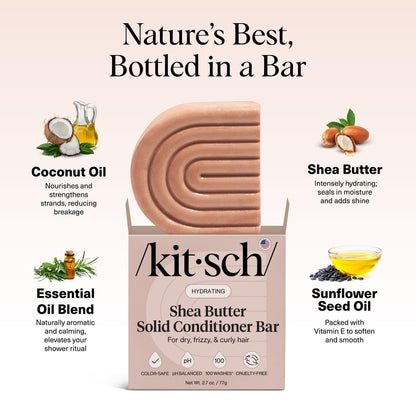 Kitsch Shea Butter Conditioner Bar – Hydrating Solid Hair Conditioner, Moisturizing & Frizz Control, Paraben-Free, 2.7 oz