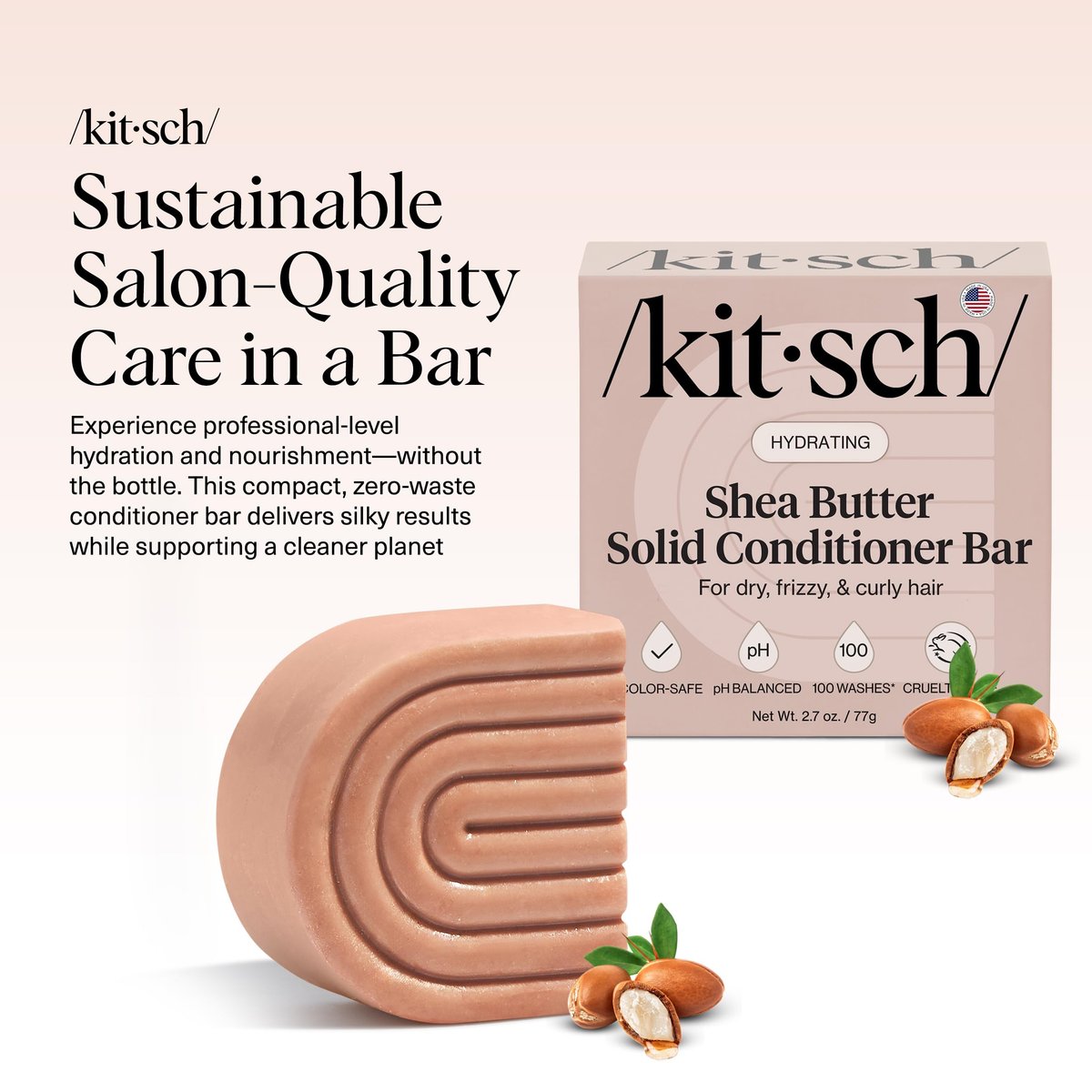 Kitsch Shea Butter Conditioner Bar – Hydrating Solid Hair Conditioner, Moisturizing & Frizz Control, Paraben-Free, 2.7 oz - görsel 3