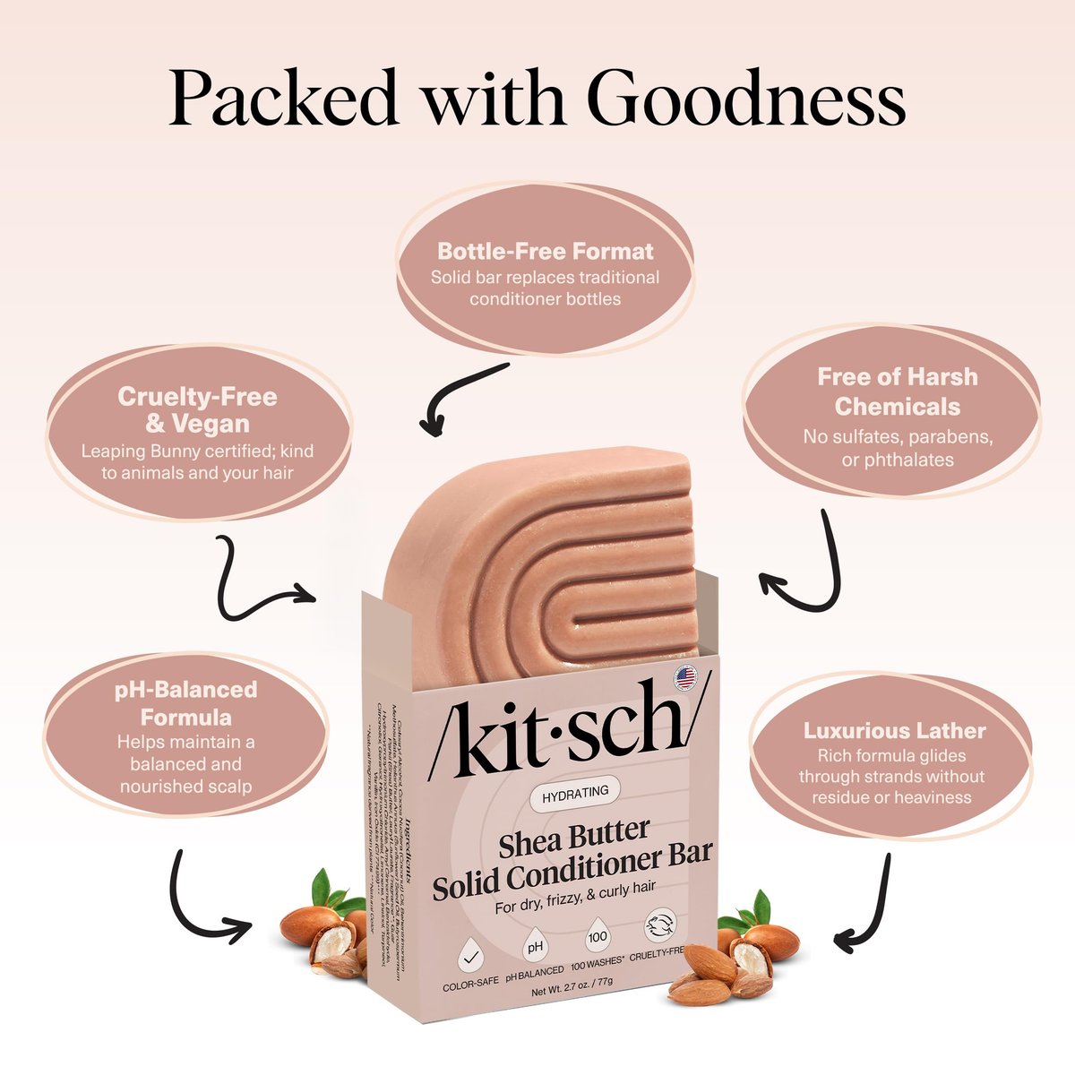 Kitsch Shea Butter Conditioner Bar – Hydrating Solid Hair Conditioner, Moisturizing & Frizz Control, Paraben-Free, 2.7 oz - görsel 7