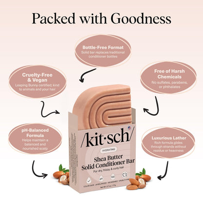 Kitsch Shea Butter Conditioner Bar – Hydrating Solid Hair Conditioner, Moisturizing & Frizz Control, Paraben-Free, 2.7 oz