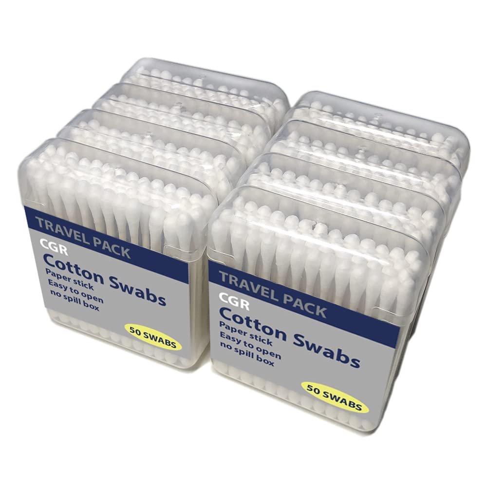CGR 400pcs Organic Cotton Swabs – 100% Pure Cotton Double-Tipped, Compostable Paper Sticks, Travel Pack (8 Packs of 50) - görsel 1