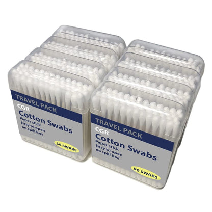 CGR 400pcs Organic Cotton Swabs – 100% Pure Cotton Double-Tipped, Compostable Paper Sticks, Travel Pack (8 Packs of 50)