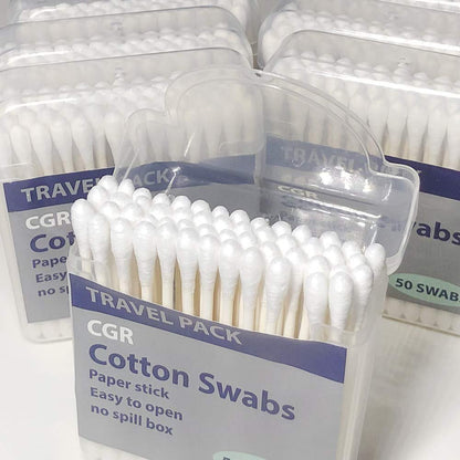 CGR 400pcs Organic Cotton Swabs – 100% Pure Cotton Double-Tipped, Compostable Paper Sticks, Travel Pack (8 Packs of 50)