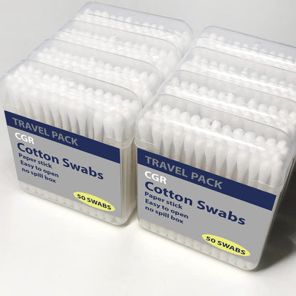 CGR 400pcs Organic Cotton Swabs – 100% Pure Cotton Double-Tipped, Compostable Paper Sticks, Travel Pack (8 Packs of 50)