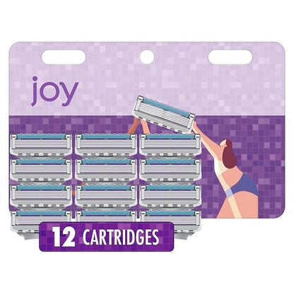 JOY Women's Razor Blade Refills - 12 Count, Purple, Lubrastrip for Smooth Skin Avelisse