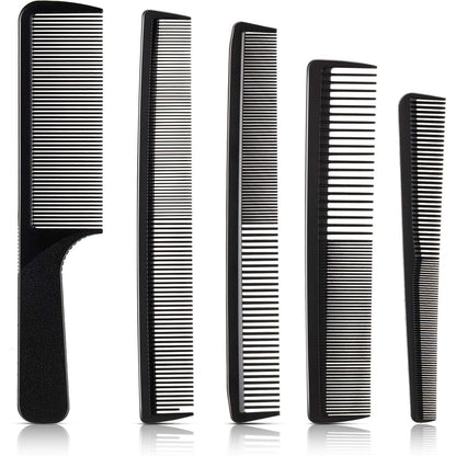 5-Piece Carbon Fiber Hair Cutting Comb Set - Anti-Static, Heat Resistant Barber Styling Combs for Men and Women