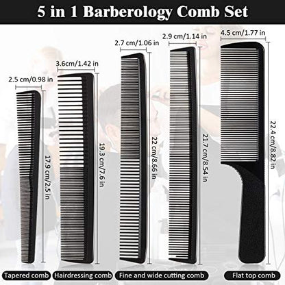 5-Piece Carbon Fiber Hair Cutting Comb Set - Anti-Static, Heat Resistant Barber Styling Combs for Men and Women