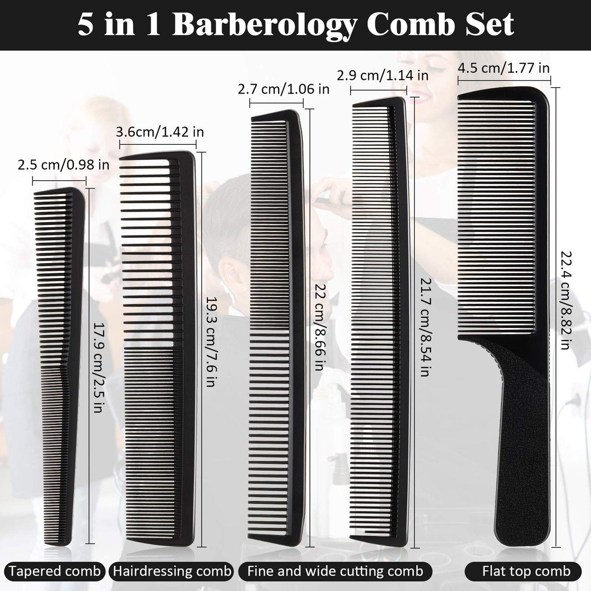 5-Piece Carbon Fiber Hair Cutting Comb Set - Anti-Static, Heat Resistant Barber Styling Combs for Men and Women - görsel 3