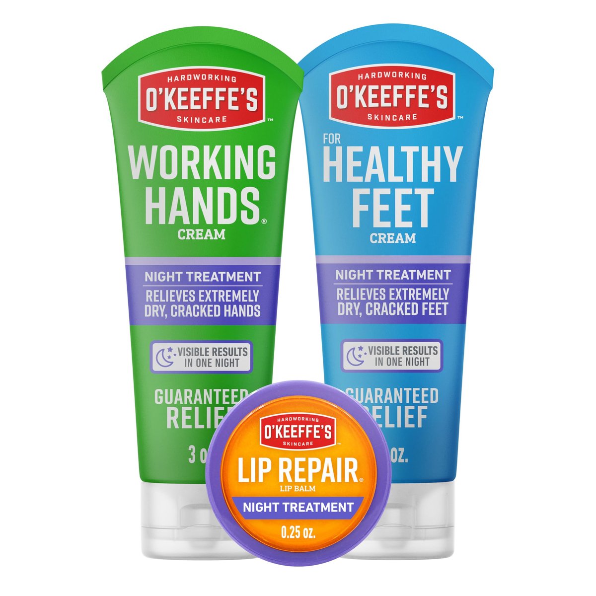 O'Keeffe's Night Treatment Combo Pack: Hand, Foot & Lip Repair Set – Intense Overnight Moisturizer Avelisse