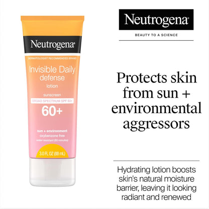 Neutrogena Invisible Daily Defense Sunscreen Lotion SPF 60+, Oxybenzone-Free & Water-Resistant, 3.0 fl. oz Avelisse