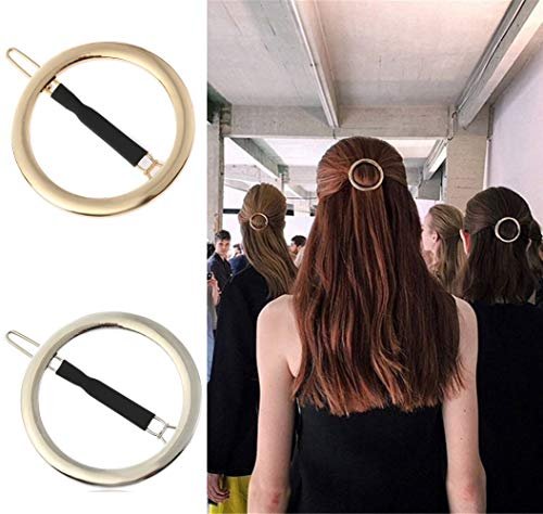 GIYOMI 2-Pack Minimalist Hollow Hoop Hair Clips – Gold & Silver Geometric Metal Bobby Pins for Women and Girls - görsel 2
