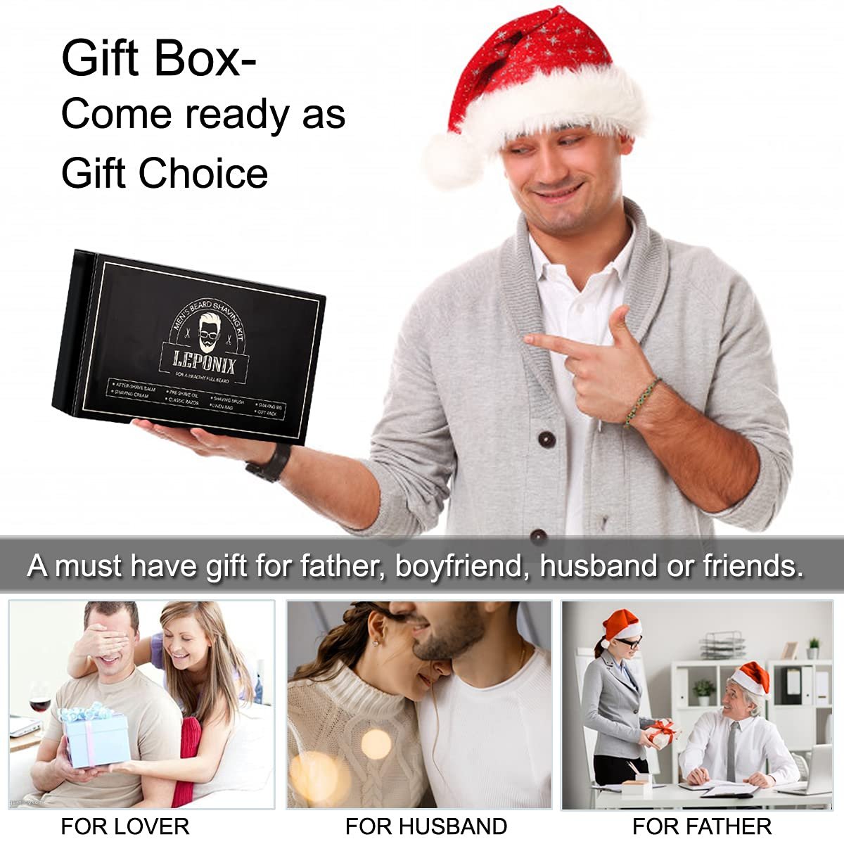 LEPONIX Ultimate Shaving Kit for Men – 17-Piece Safety Razor Set with Sandalwood Shaving Cream, Aftershave, Pre Shave Oil, Brush, Bowl & Apron – Perfect Gifts for Him, Husband, Dad Avelisse