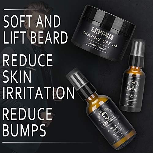 LEPONIX Ultimate Shaving Kit for Men – 17-Piece Safety Razor Set with Sandalwood Shaving Cream, Aftershave, Pre Shave Oil, Brush, Bowl & Apron – Perfect Gifts for Him, Husband, Dad Avelisse