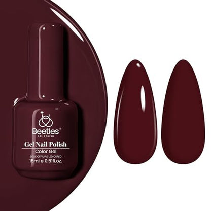 Beetles Burgundy Red Gel Polish – Blanchett Maroon 15ml Dark Plum Red Color UV Soak Off Nail Polish for DIY Manicure at Home