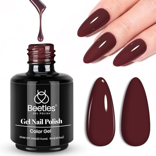Beetles Burgundy Red Gel Polish – Blanchett Maroon 15ml Dark Plum Red Color UV Soak Off Nail Polish for DIY Manicure at Home - görsel 14
