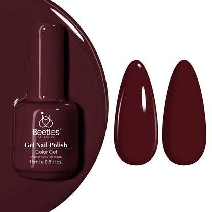 Beetles Burgundy Red Gel Polish – Blanchett Maroon 15ml Dark Plum Red Color UV Soak Off Nail Polish for DIY Manicure at Home