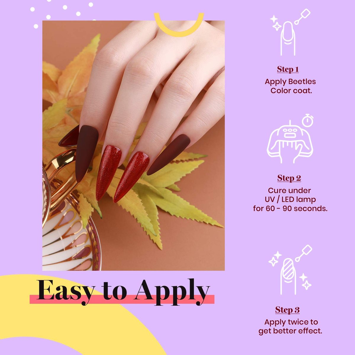 Beetles Burgundy Red Gel Polish – Blanchett Maroon 15ml Dark Plum Red Color UV Soak Off Nail Polish for DIY Manicure at Home - görsel 11