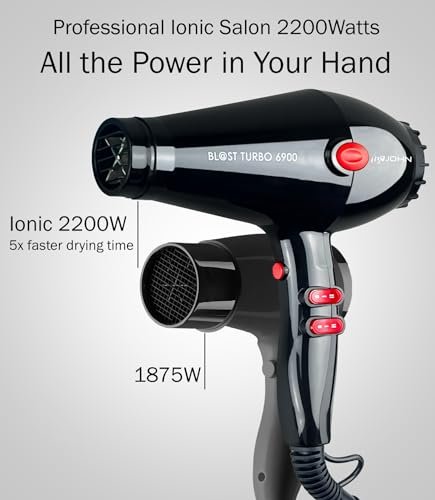 JOHN Professional Hair Blow Dryer - 2200W Fast Drying Ionic Hair Dryer with Tourmaline Ceramic Technology, Black Avelisse